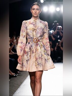 Floral Button-Front Fit & Flare Dress - Pastel Multicolor